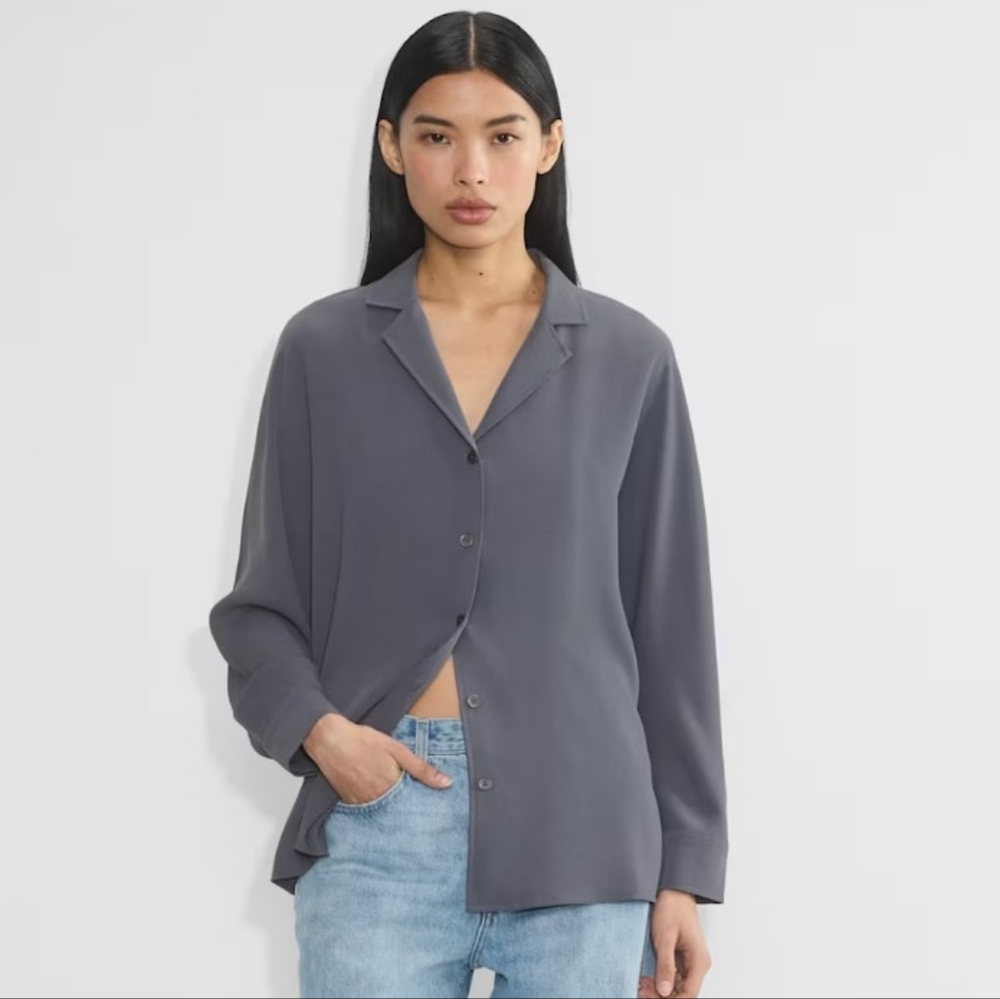 NEW ARITZIA Wilfred Freeform Shirt Vintage Navy Button Up Blouse XL - Picture 2 of 2